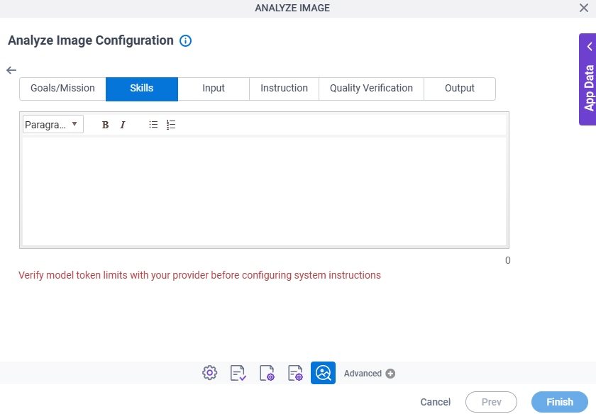 Analyze Image Configuration System Instruction Skills tab