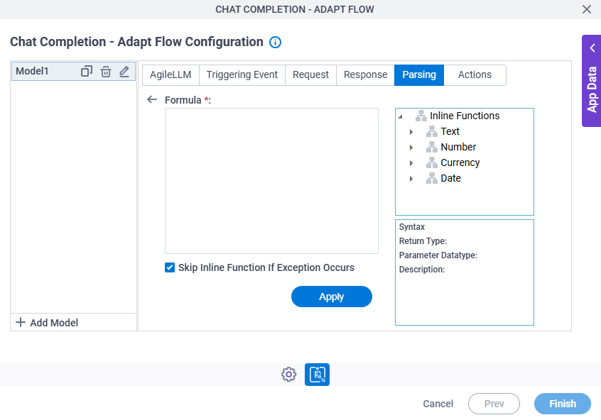 Chat Completion Adapt Flow Configuration Parsing Inline Functions screen