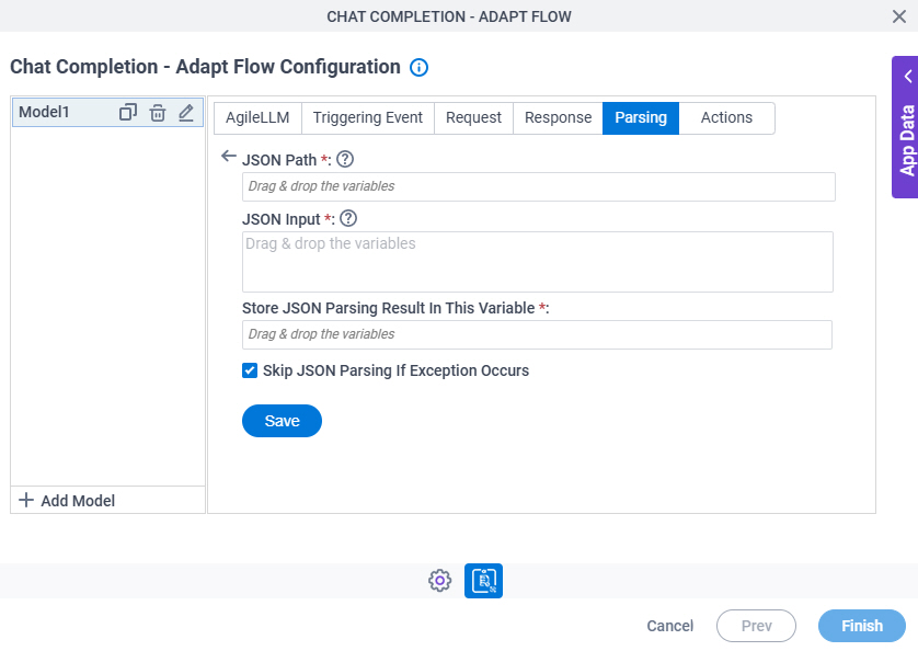 Chat Completion Adapt Flow Configuration Parsing JSON Parsing screen