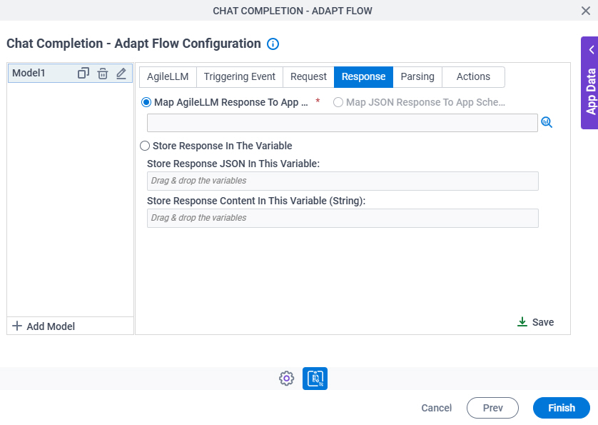 Chat Completion Adapt Flow Configuration Response tab