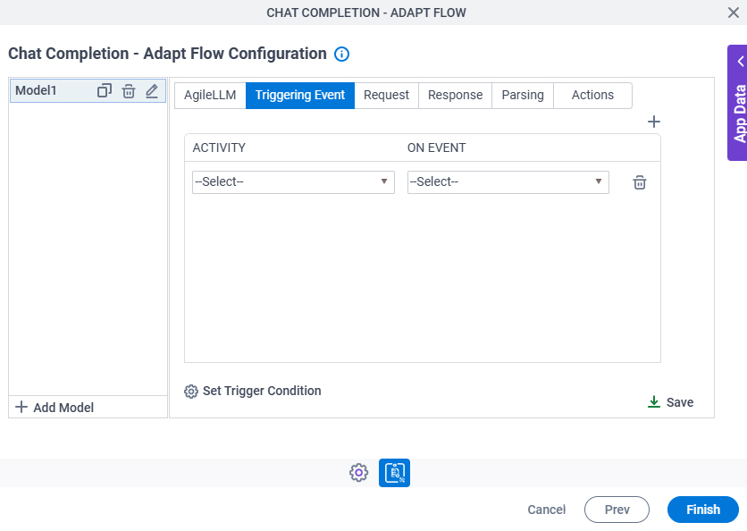 Chat Completion Adapt Flow Configuration Triggering Event tab
