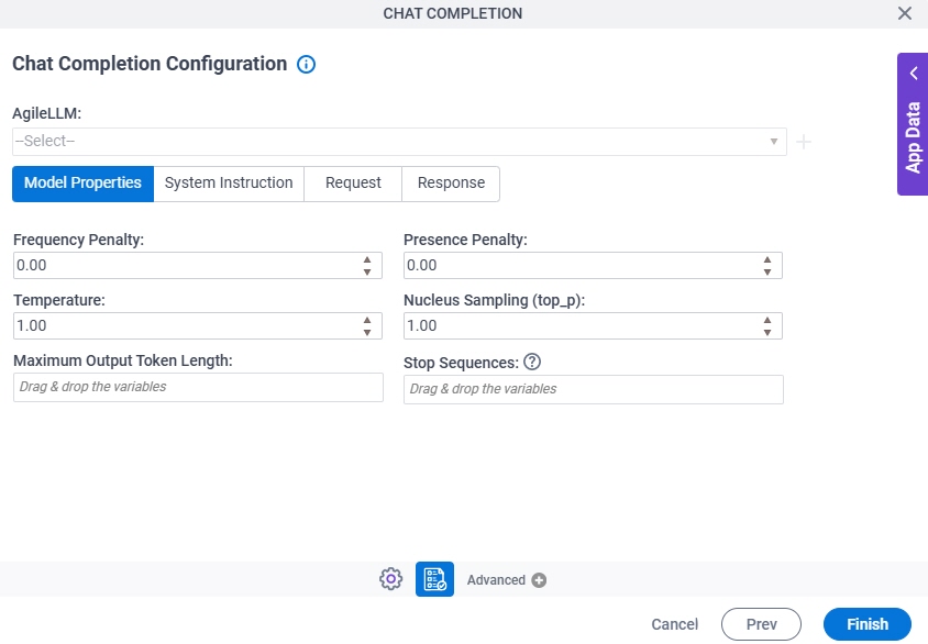 Chat Completion Configuration Model Properties tab