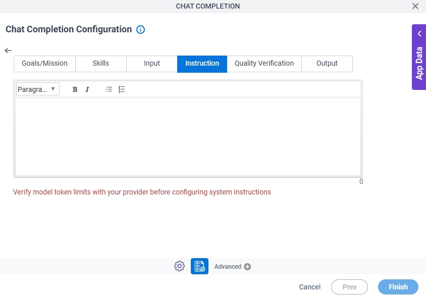 Chat Completion Configuration System Instruction Instruction tab