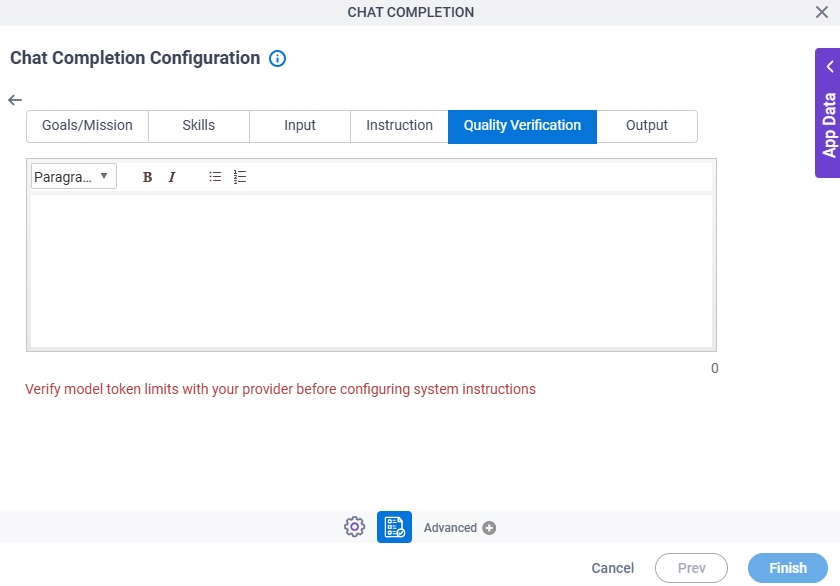Chat Completion Configuration System Instruction Quality Verification tab