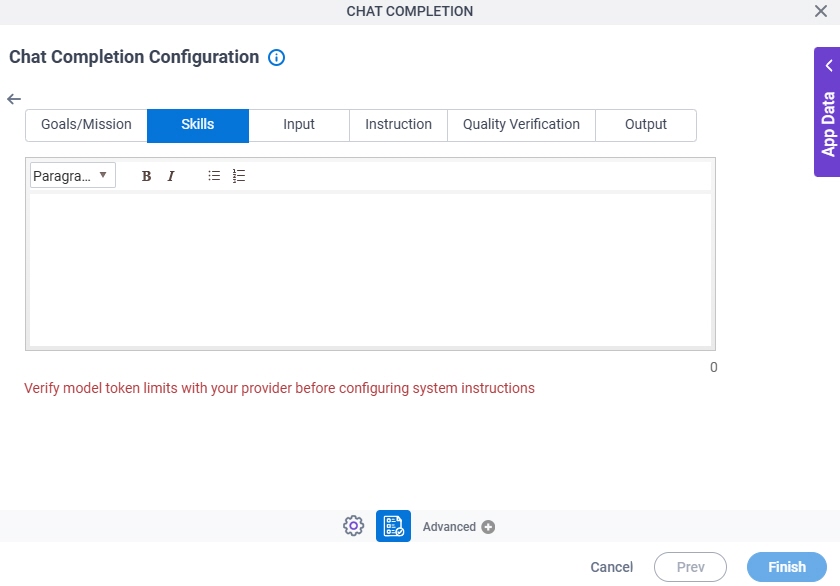 Chat Completion Configuration System Instruction Skills tab