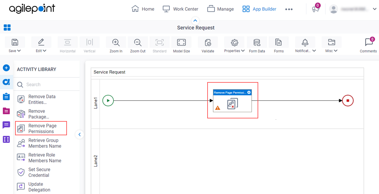 Drag Remove Page Permissions activity