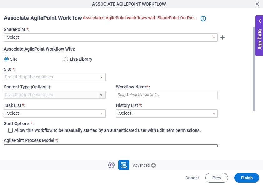 Associate AgilePoint Workflow screen