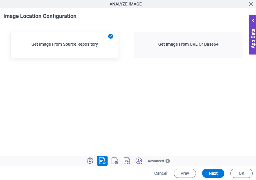 Analyze Image Configuration Image Selection tab