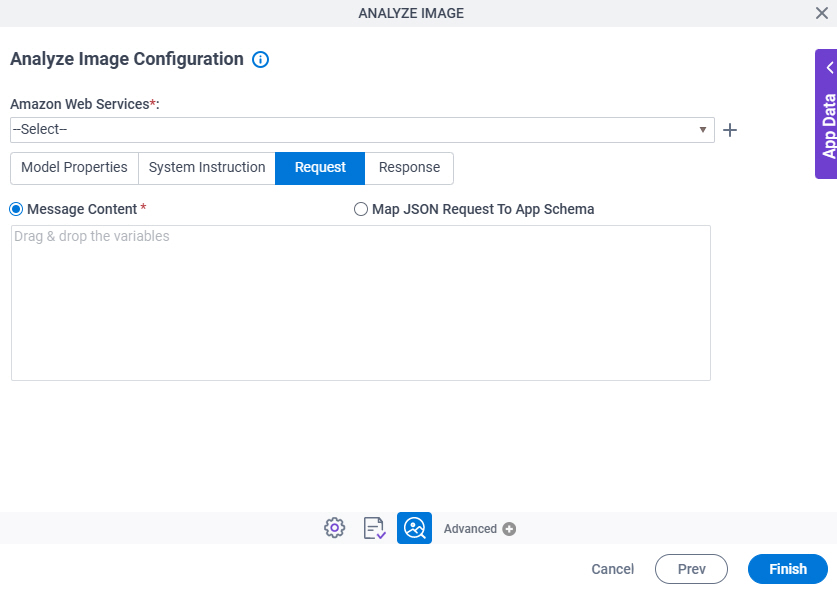 Analyze Image Configuration Request tab