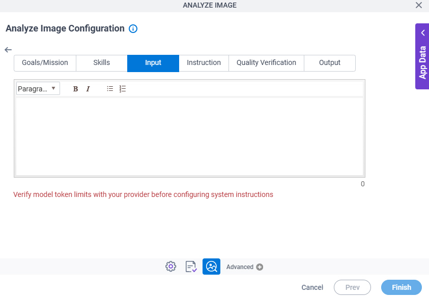 Analyze Image Configuration System Instruction Input tab