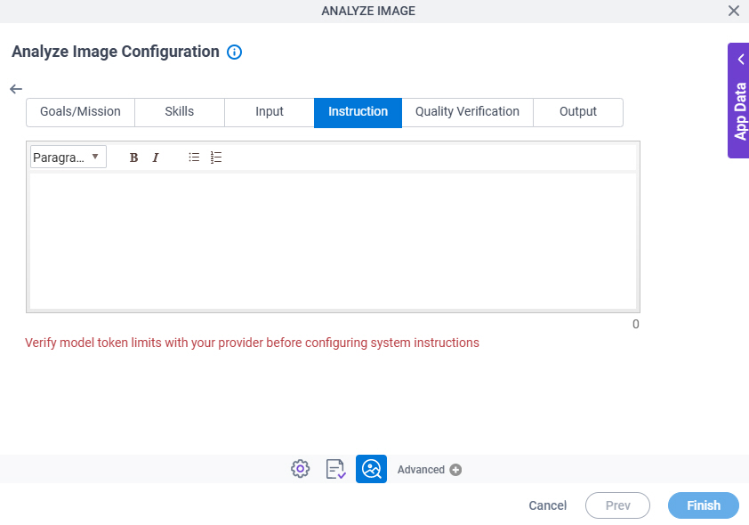 Analyze Image Configuration System Instruction Instruction tab