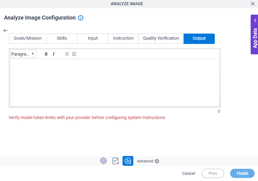 Analyze Image Configuration System Instruction Output tab