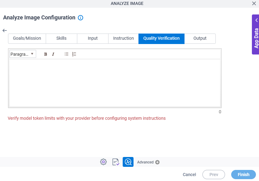 Analyze Image Configuration System Instruction Quality Verification tab