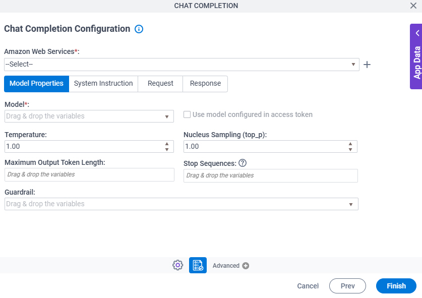 Chat Completion Configuration Model Properties tab