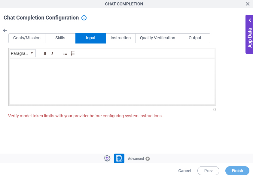 Chat Completion Configuration System Instruction Input tab
