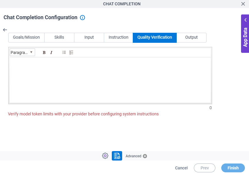 Chat Completion Configuration System Instruction Quality Verification tab