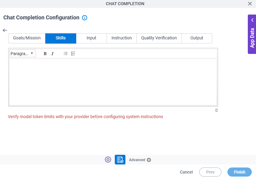 Chat Completion Configuration System Instruction Skills tab