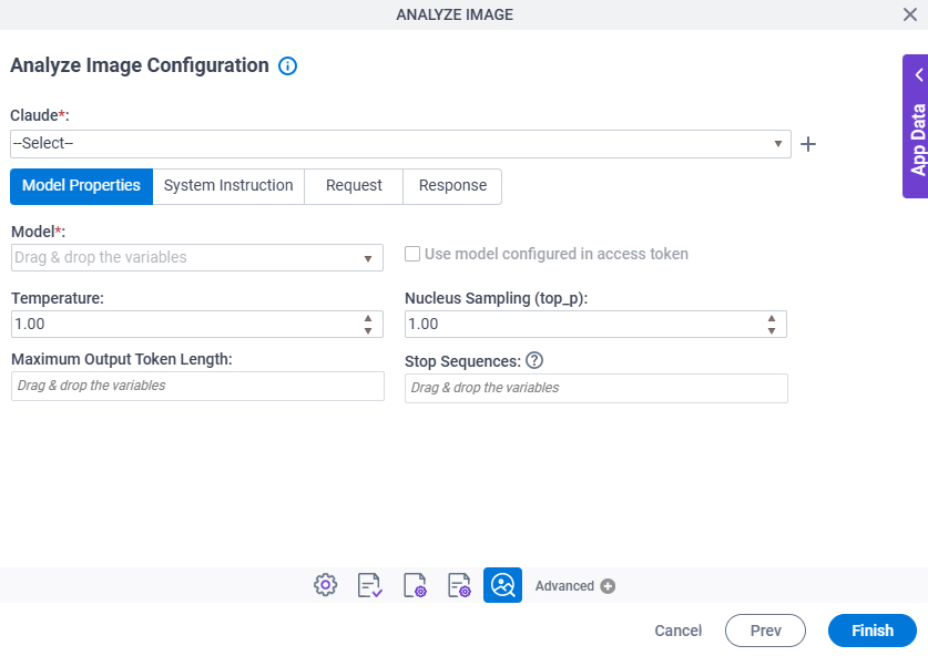 Analyze Image Configuration Model Properties tab