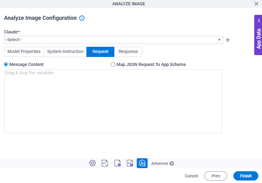 Analyze Image Configuration Request tab