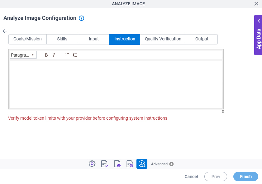 Analyze Image Configuration System Instruction Instruction tab