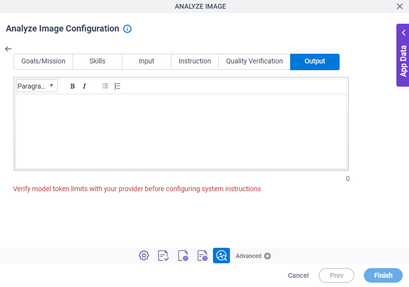 Analyze Image Configuration System Instruction Output tab