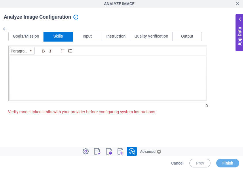 Analyze Image Configuration System Instruction Skills tab