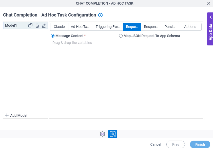 Chat Completion Ad Hoc Task Configuration Request tab
