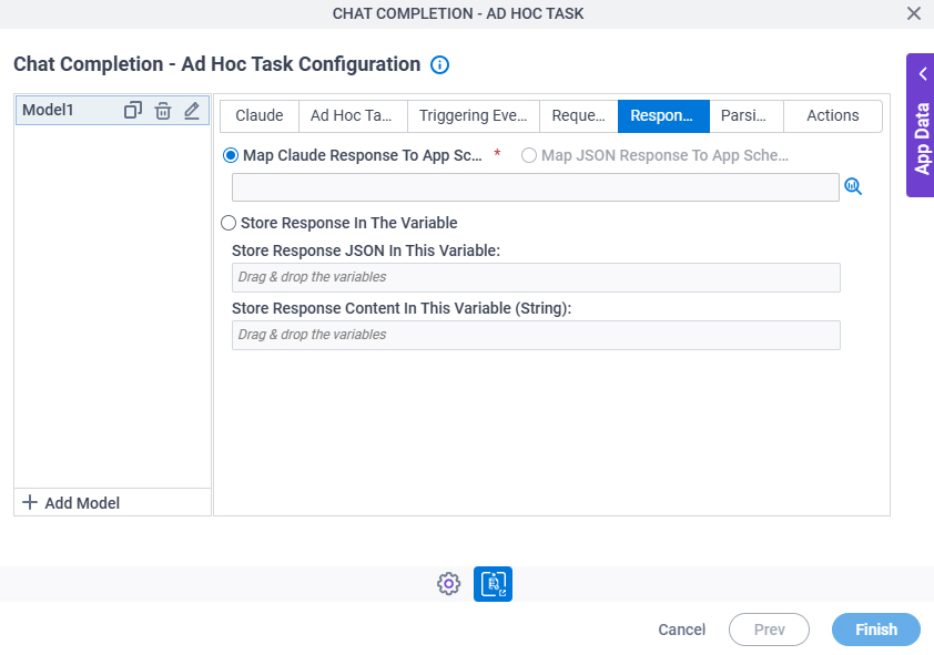 Chat Completion Ad Hoc Task Configuration Response tab