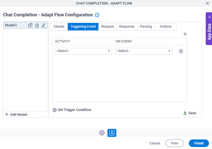 Chat Completion Adapt Flow Configuration Triggering Event tab