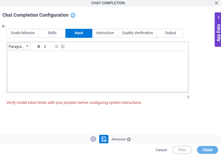 Chat Completion Configuration System Instruction Input tab