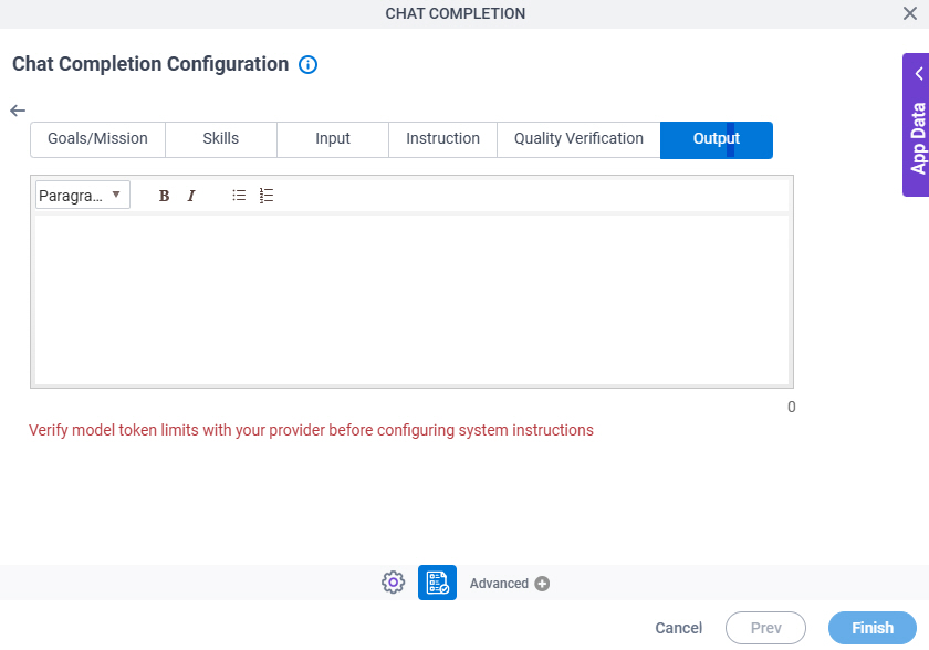 Chat Completion Configuration System Instruction Output tab