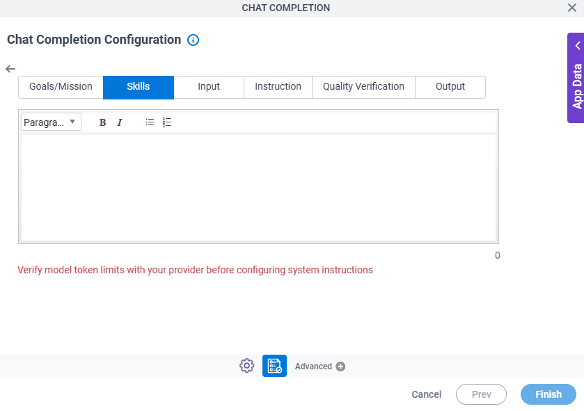 Chat Completion Configuration System Instruction Skills tab