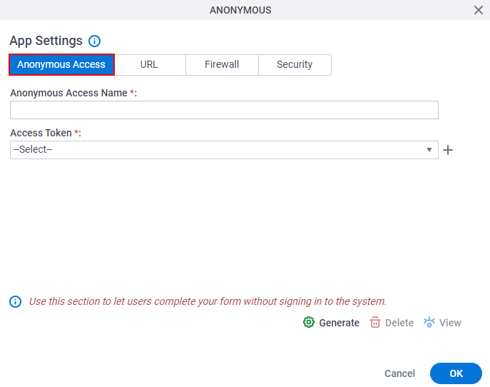 Anonymous Access tab