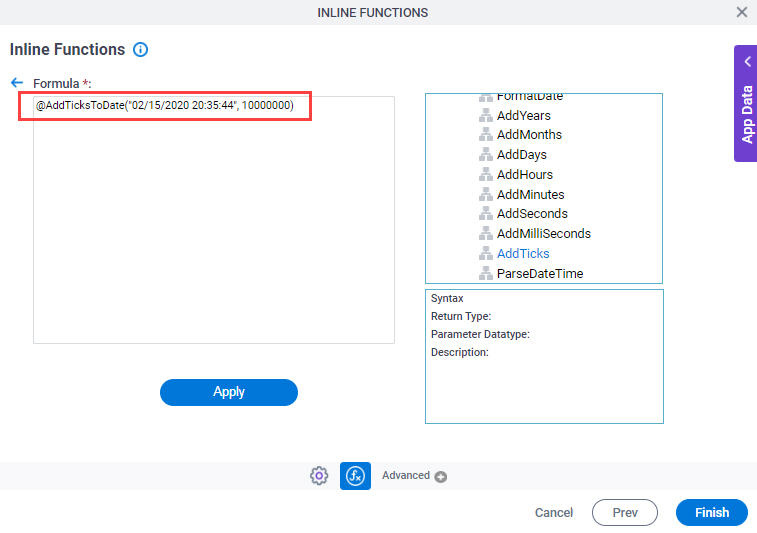 Inline Functions screen