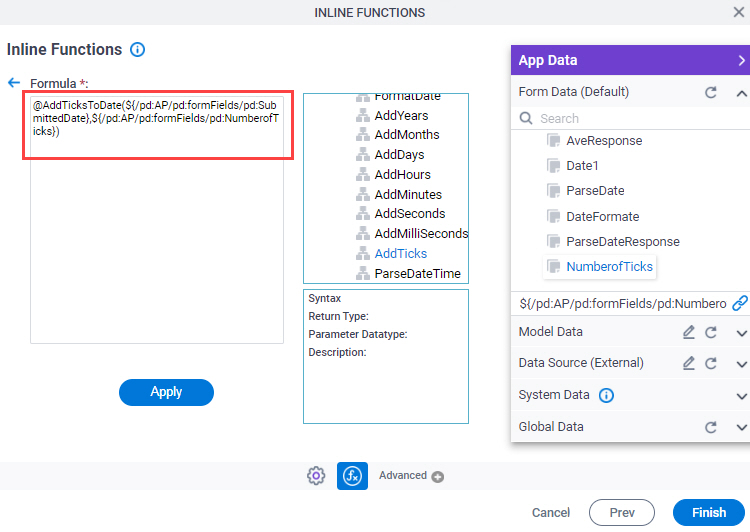 Inline Functions screen Variables