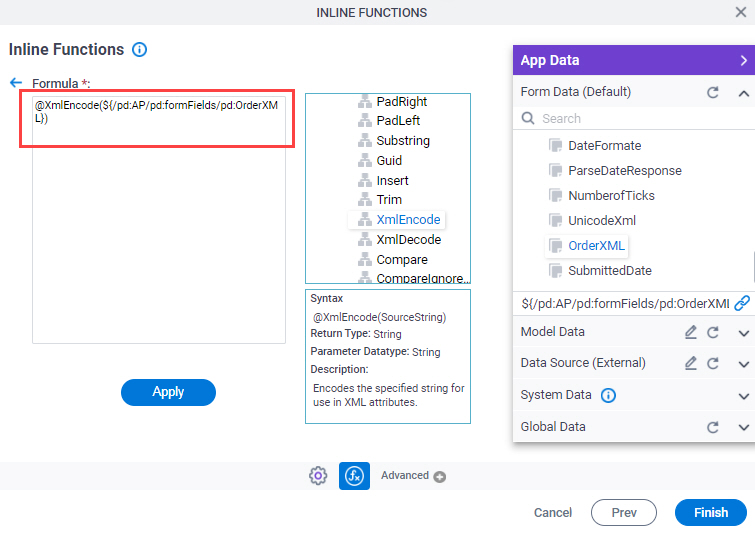 Inline Functions screen Variables