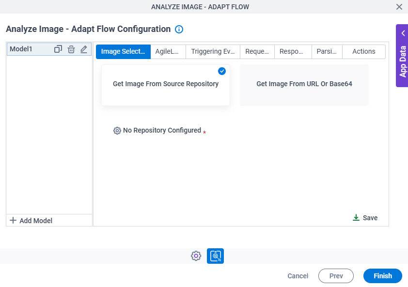 Analyze Image Adapt Flow Configuration Image Selection tab