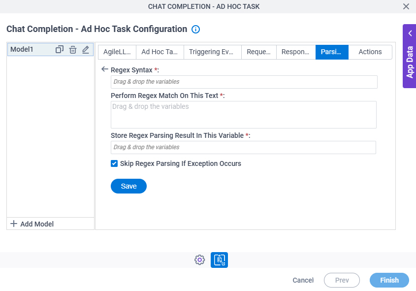 Chat Completion Ad Hoc Task Configuration Parsing Regex Parsing screen