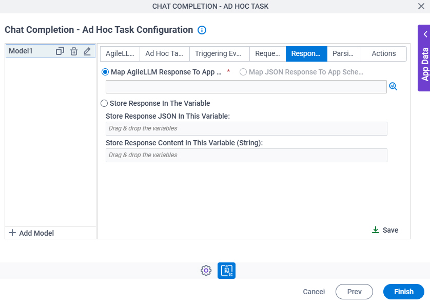 Chat Completion Ad Hoc Task Configuration Response tab