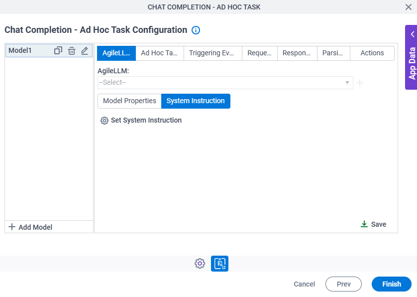 Chat Completion Ad Hoc Task Configuration AgileLLM System Instruction tab