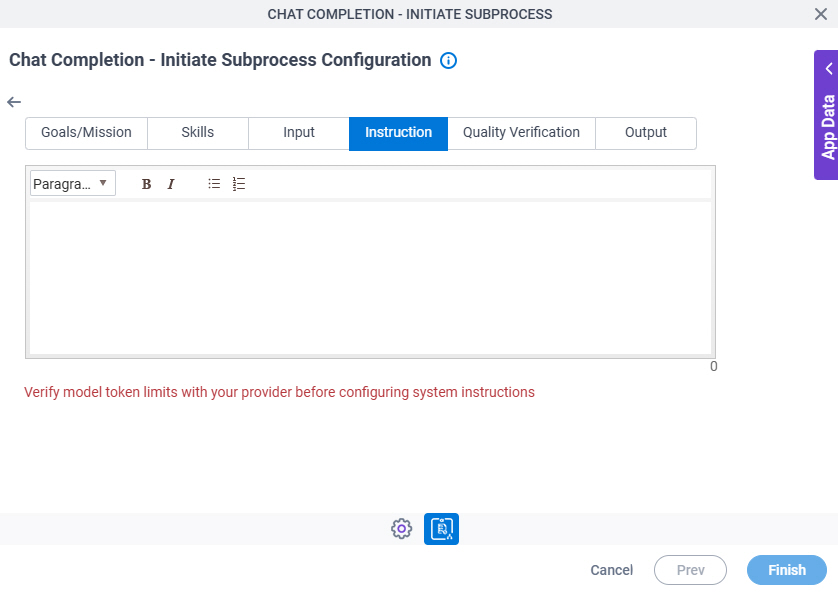 Chat Completion Initiate Subprocess Configuration System Instruction Instruction tab