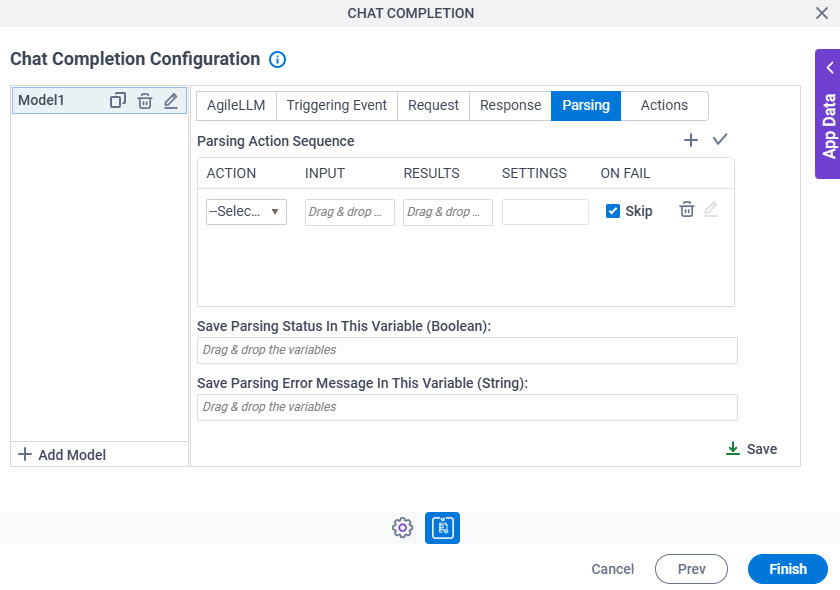 Chat Completion Configuration Parsing tab