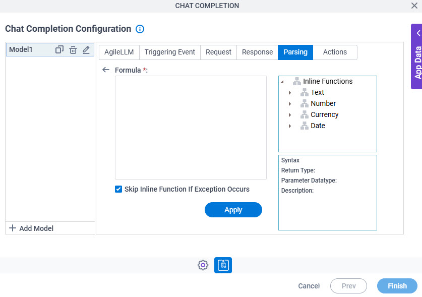 Chat Completion Configuration Parsing Inline Function screen