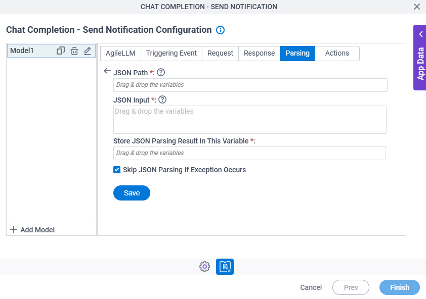Chat Completion Send Notification Configuration Parsing JSON Parsing screen