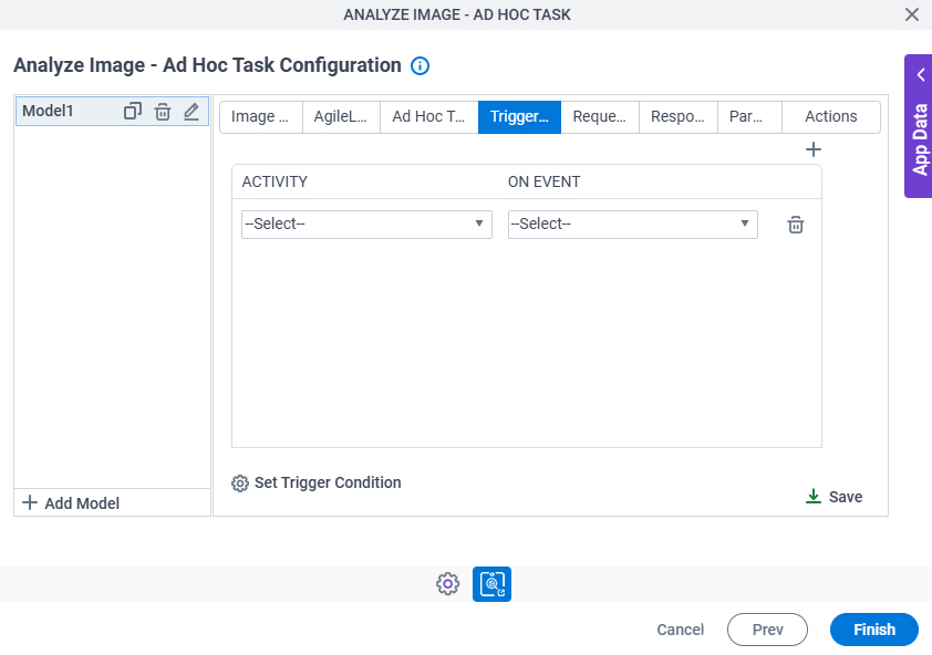 Analyze Image Ad Hoc Task Configuration Triggering Event tab