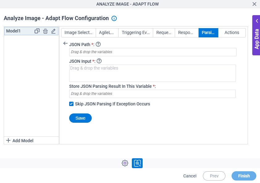 Analyze Image Adapt Flow Configuration Parsing JSON Parsing screen