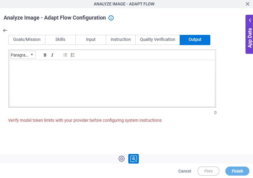 Analyze Image Adapt Flow Configuration System Instruction Output tab
