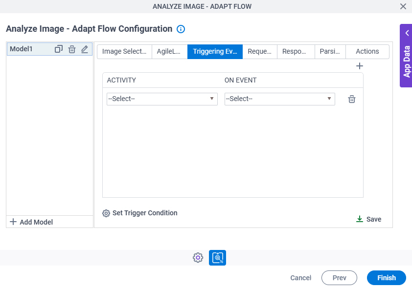 Analyze Image Adapt Flow Configuration Triggering Event tab