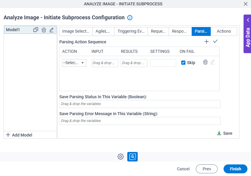 Analyze Image Initiate Subprocess Configuration Parsing tab