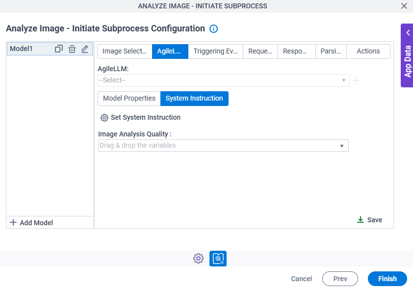 Analyze Image Initiate Subprocess Configuration System Instruction tab